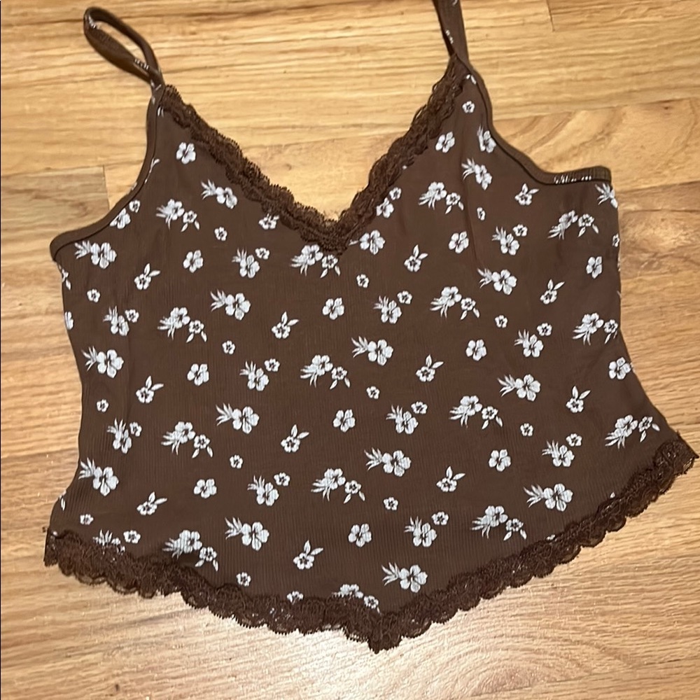 Hollister Brown and White Crop Camisole